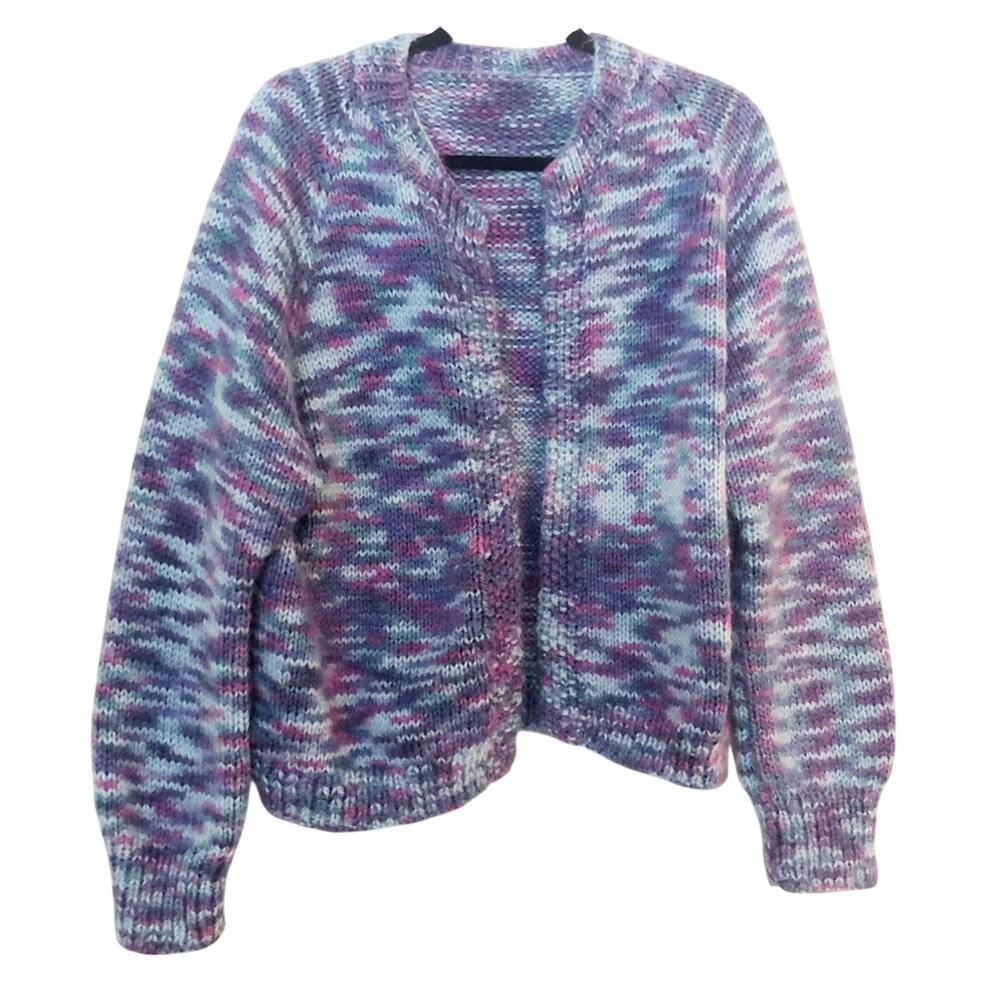 Vintage Multicolored Chunky Hand Knit Open Front Cardigan